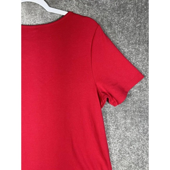 Quacker Factory Short Sleeve Knit Top Seersucker Stripe Pocket Womens Medium Red - Picture 11 of 16